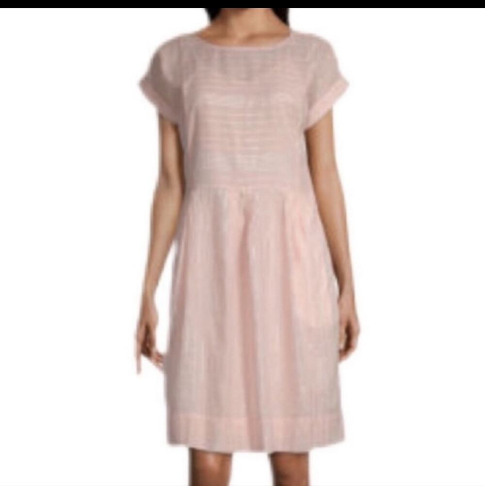 NWT PEYTON & PARKER Pink Silver Stripe English Country Garden Midi Dress Sz: S - Picture 1 of 16